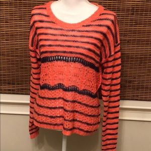 BKE sweater in navy and salmon size large